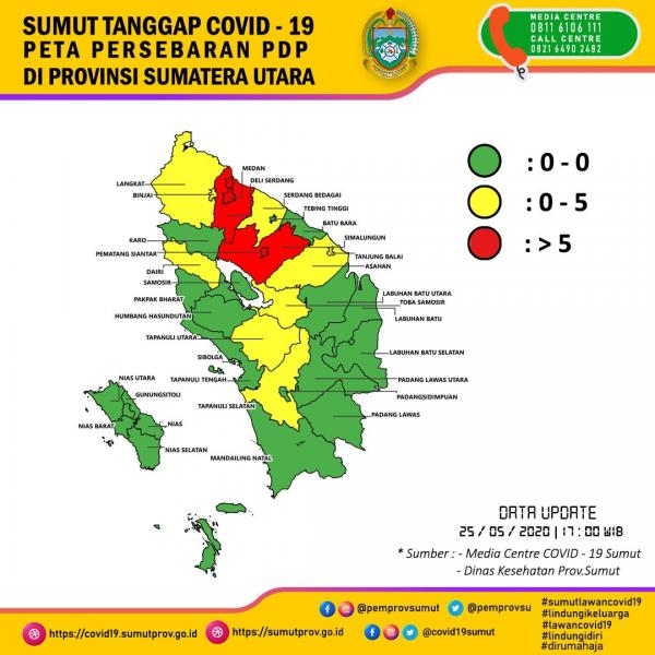 Peta Persebaran PDP di Provinsi Sumatera Utara 25 Mei 2020 